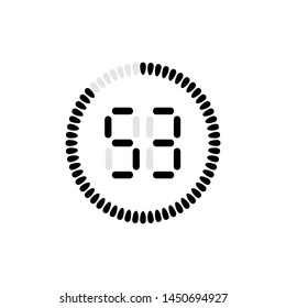 Stopwatch vector icon, digital timer. Vector digital count down circle board with circle time pie diagram. Watch outline style design, designed for web and app.