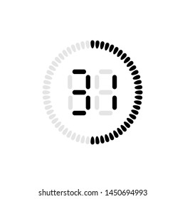 Stopwatch vector icon, digital timer. Vector digital count down circle board with circle time pie diagram. Watch outline style design, designed for web and app.