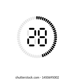 Stopwatch vector icon, digital timer. Vector digital count down circle board with circle time pie diagram. Watch outline style design, designed for web and app.