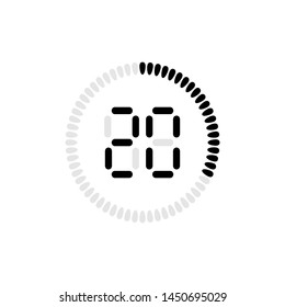 Stopwatch vector icon, digital timer. Vector digital count down circle board with circle time pie diagram. Watch outline style design, designed for web and app.