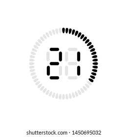 Stopwatch vector icon, digital timer. Vector digital count down circle board with circle time pie diagram. Watch outline style design, designed for web and app.