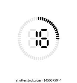 Stopwatch vector icon, digital timer. Vector digital count down circle board with circle time pie diagram. Watch outline style design, designed for web and app.