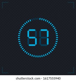 Stopwatch vector icon, digital timer. Vector digital count down circle board with circle time pie diagram. Watch outline style design, designed for web and app.