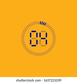 Stopwatch vector icon, digital timer. Vector digital count down circle board with circle time pie diagram. Watch outline style design, designed for web and app.
