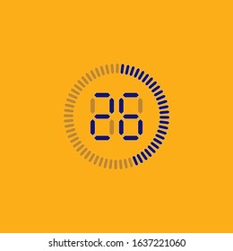 Stopwatch vector icon, digital timer. Vector digital count down circle board with circle time pie diagram. Watch outline style design, designed for web and app.