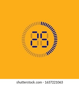 Stopwatch vector icon, digital timer. Vector digital count down circle board with circle time pie diagram. Watch outline style design, designed for web and app.