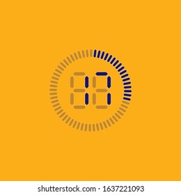 Stopwatch vector icon, digital timer. Vector digital count down circle board with circle time pie diagram. Watch outline style design, designed for web and app.