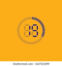 Stopwatch vector icon, digital timer. Vector digital count down circle board with circle time pie diagram. Watch outline style design, designed for web and app.