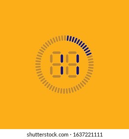 Stopwatch vector icon, digital timer. Vector digital count down circle board with circle time pie diagram. Watch outline style design, designed for web and app.