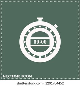 Stopwatch vector icon isolated on green background
