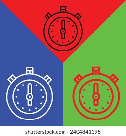 Icono vector de Stopwatch, icono de estilo lineal, de la colección de iconos de Trabajar en progreso, aislado en Fondo rojo, azul y verde.