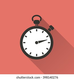 Stopwatch   vector icon with long shadow. Illustration   isolated on red background for graphic and web design.  