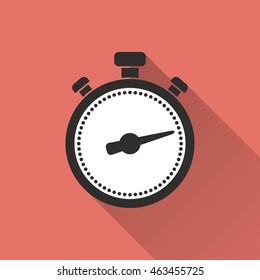 Stopwatch vector icon with long shadow. IIllustration isolated on red background for graphic and web design.