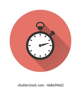 Stopwatch vector icon with long shadow. Illustration isolated for graphic and web design.