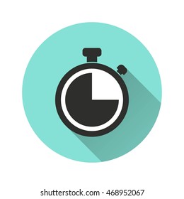 Stopwatch vector icon with long shadow. Illustration isolated for graphic and web design.