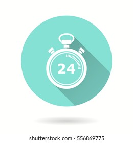 Stopwatch vector icon with long shadow. Illustration isolated for graphic and web design.
