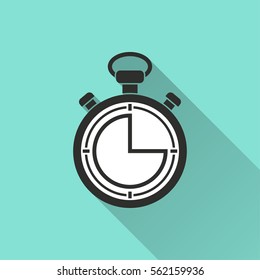 Stopwatch vector icon with long shadow. Illustration isolated for graphic and web design.