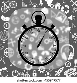 stopwatch vector icon - matte glass button on background consisting of different icons