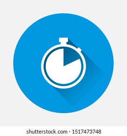 Stopwatch vector icon on blue background. Flat image with long shadow.