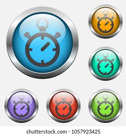 stopwatch vector icon on color glass buttons