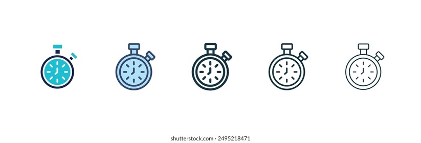 Stopwatch vector icon set black filled and outlined style.