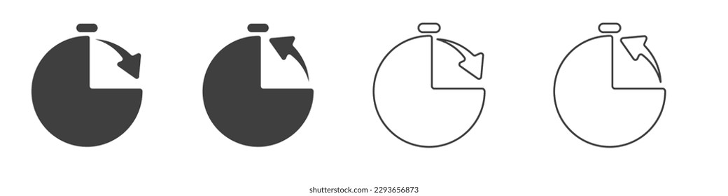Stopwatch vector icon set. Countdown time forward and backward vector. Stopwatch with arrows vector. Stopwatch outline.