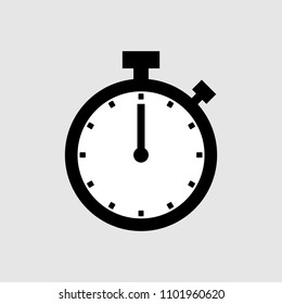 Stopwatch vector icon. Silhouette stopwatch. Stopwatch isolated on grey background