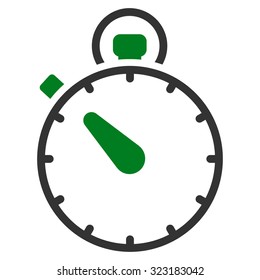 Stopwatch vector icon. Style is bicolor flat symbol, green and gray colors, rounded angles, white background.