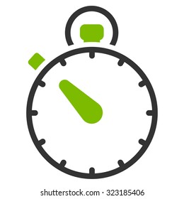 Stopwatch vector icon. Style is bicolor flat symbol, eco green and gray colors, rounded angles, white background.