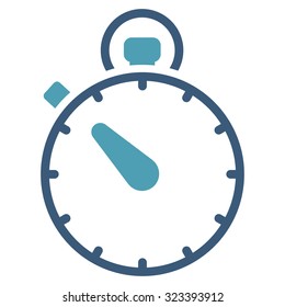 Stopwatch vector icon. Style is bicolor flat symbol, cyan and blue colors, rounded angles, white background.