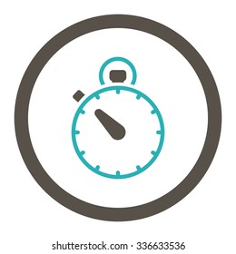 Stopwatch vector icon. Style is bicolor flat rounded symbol, grey and cyan colors, rounded angles, white background.