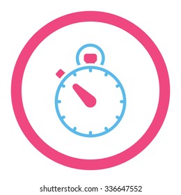 Stopwatch vector icon. Style is bicolor flat rounded symbol, pink and blue colors, rounded angles, white background.