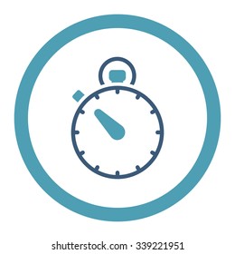 Stopwatch vector icon. Style is bicolor flat rounded symbol, cyan and blue colors, rounded angles, white background.