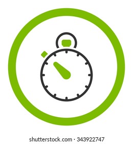 Stopwatch vector icon. Style is bicolor flat rounded symbol, eco green and gray colors, rounded angles, white background.
