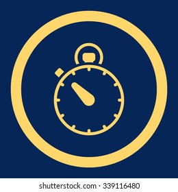 Stopwatch vector icon. Style is flat rounded symbol, yellow color, rounded angles, blue background.