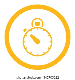 Stopwatch vector icon. Style is flat rounded symbol, yellow color, rounded angles, white background.