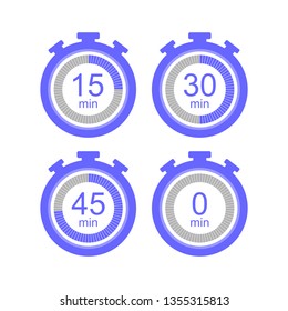 stopwatch vector icon symbol set. 
Stopwatch icon in flat style, timer on on color background. 