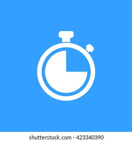 Stopwatch    vector icon. White  Illustration isolated on blue  background for graphic and web design.