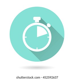 Stopwatch vector icon. White Illustration isolated on green background for graphic and web design.