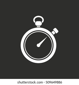 Stopwatch vector icon. White illustration isolated on black background for graphic and web design.