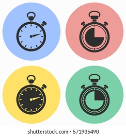 Stopwatch vector icons set. Black illustration isolated for graphic and web design.