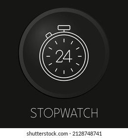 Stopwatch vector line icon on 3D button isolated on black background. Premium Vector.