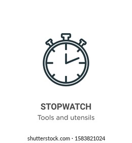 Stopwatch vector outline vector icon. Thin line black stopwatch vector icon, flat vector simple element illustration from editable tools and utensils concept isolated on white background