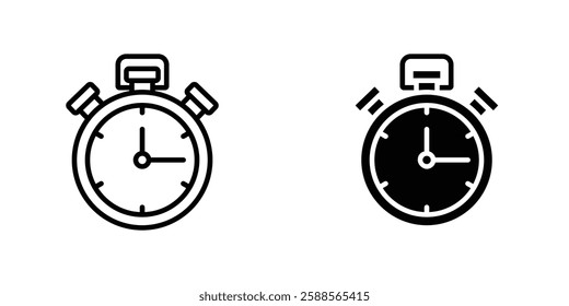 Stopwatch vectors icons set in filled and strokes on white background