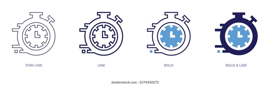 Stopwatch watch strap icon in 4 different styles. Thin Line, Line, Bold, and Bold Line. Duotone style. Editable stroke.