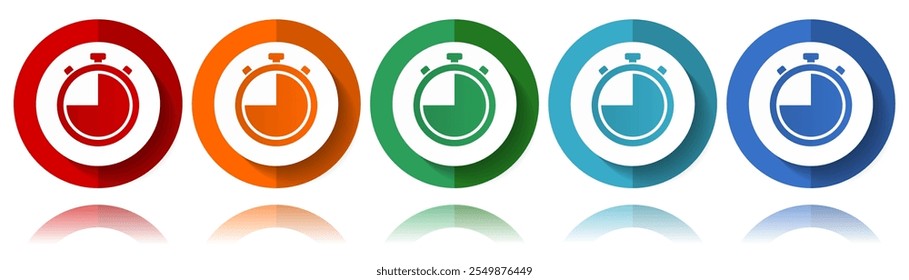 Stopwatch, watch vector icons, flat icon set for logo design, webdesign and mobile applications, colorful web button collection in eps 10