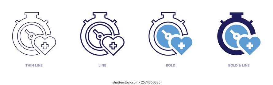 Stopwatch waterproof icon in 4 different styles. Thin Line, Line, Bold, and Bold Line. Duotone style. Editable stroke.