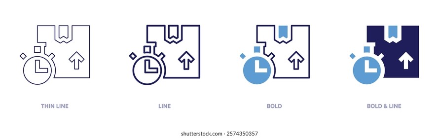 Stopwatch wearable holder icon in 4 different styles. Thin Line, Line, Bold, and Bold Line. Duotone style. Editable stroke.