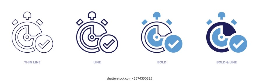 Stopwatch weight holder icon in 4 different styles. Thin Line, Line, Bold, and Bold Line. Duotone style. Editable stroke.