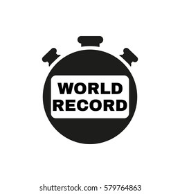 Stopwatch with the word world record icon. symbol. Flat design. Stock - Vector illustration